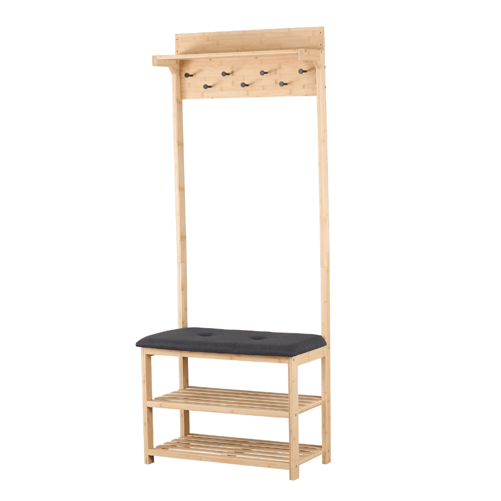 Bamboo Hall Stand with Charcoal Seat - WARDROBE - Shoe Storage - Soko and Co