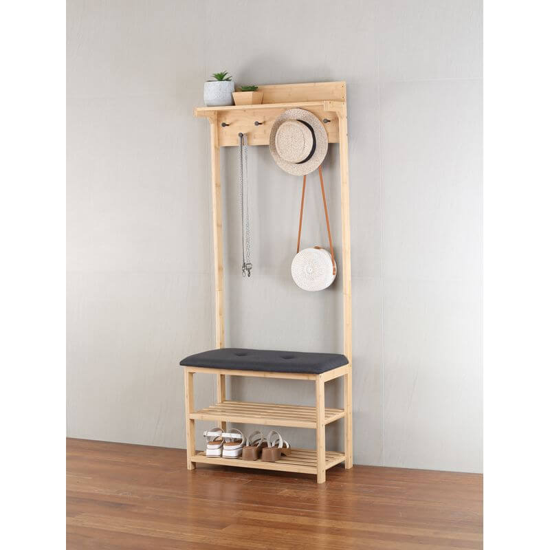 Bamboo Hall Stand with Charcoal Seat - WARDROBE - Shoe Storage - Soko and Co