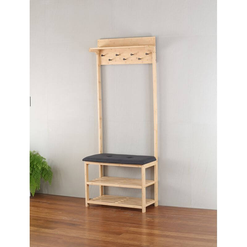 Bamboo Hall Stand with Charcoal Seat - WARDROBE - Shoe Storage - Soko and Co