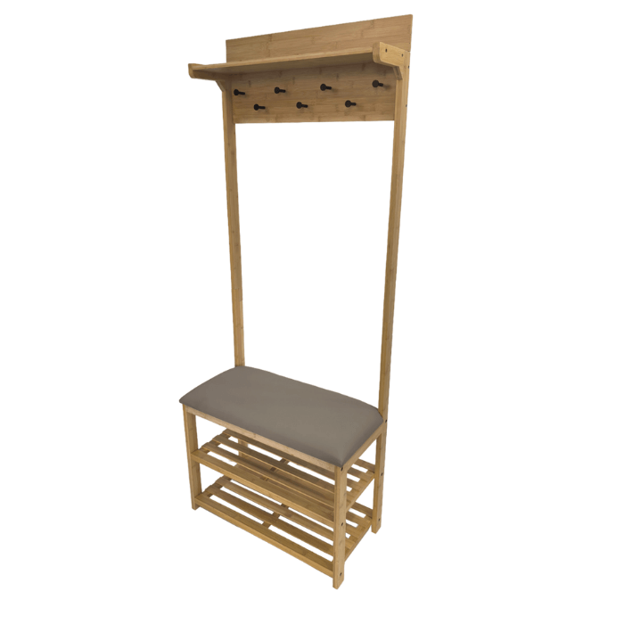 Bamboo Hall Stand with Grey Seat - WARDROBE - Shoe Storage - Soko and Co