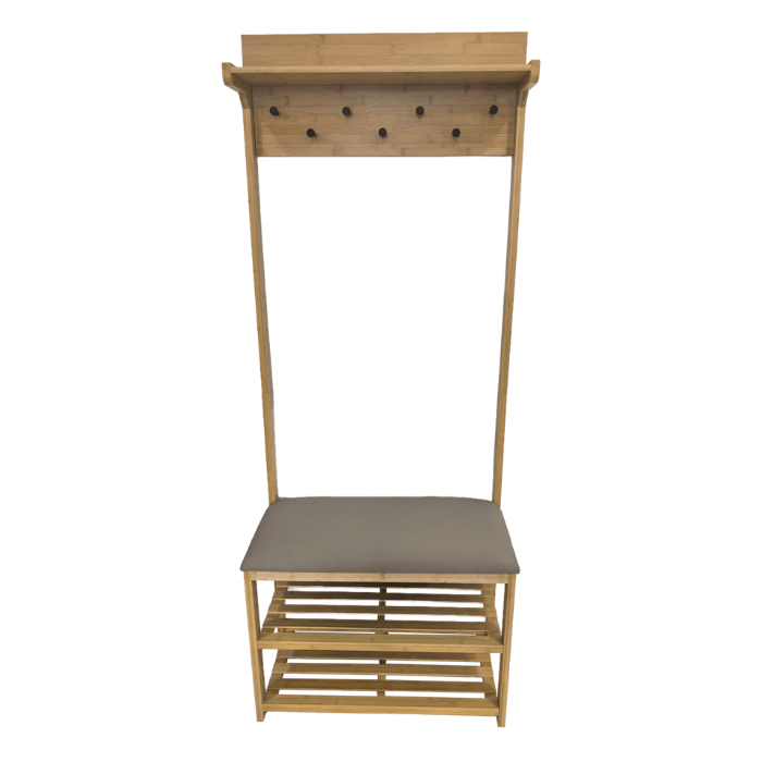 Bamboo Hall Stand with Grey Seat - WARDROBE - Shoe Storage - Soko and Co