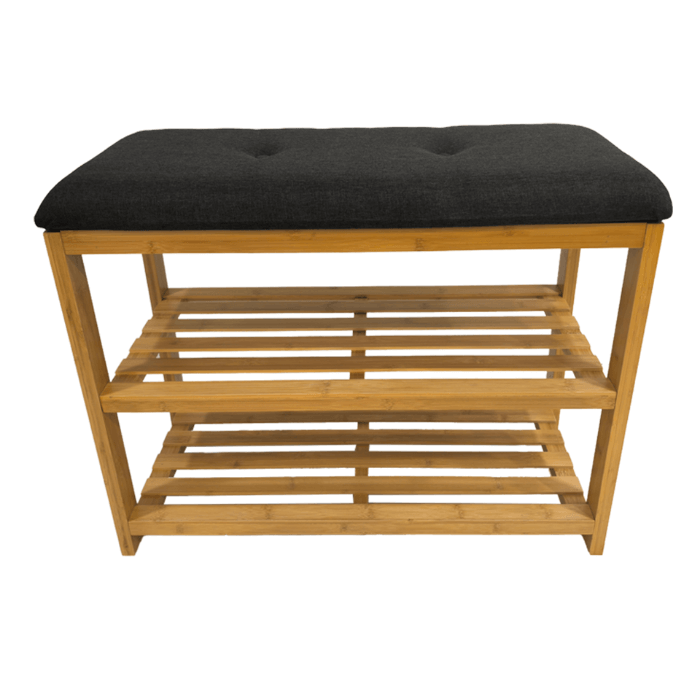 Bamboo Shoe Rack with Charcoal Seat - WARDROBE - Shoe Storage - Soko and Co