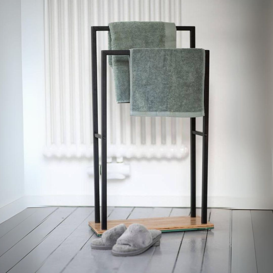 Bambusa 2 Rail Freestanding Towel Rack Matte Black - BATHROOM - Towel Racks - Soko and Co