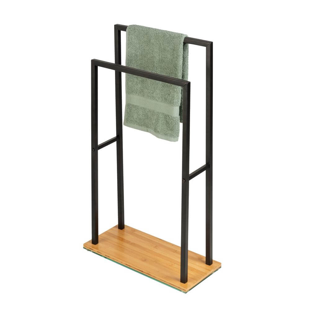 Bambusa 2 Rail Freestanding Towel Rack Matte Black - BATHROOM - Towel Racks - Soko and Co