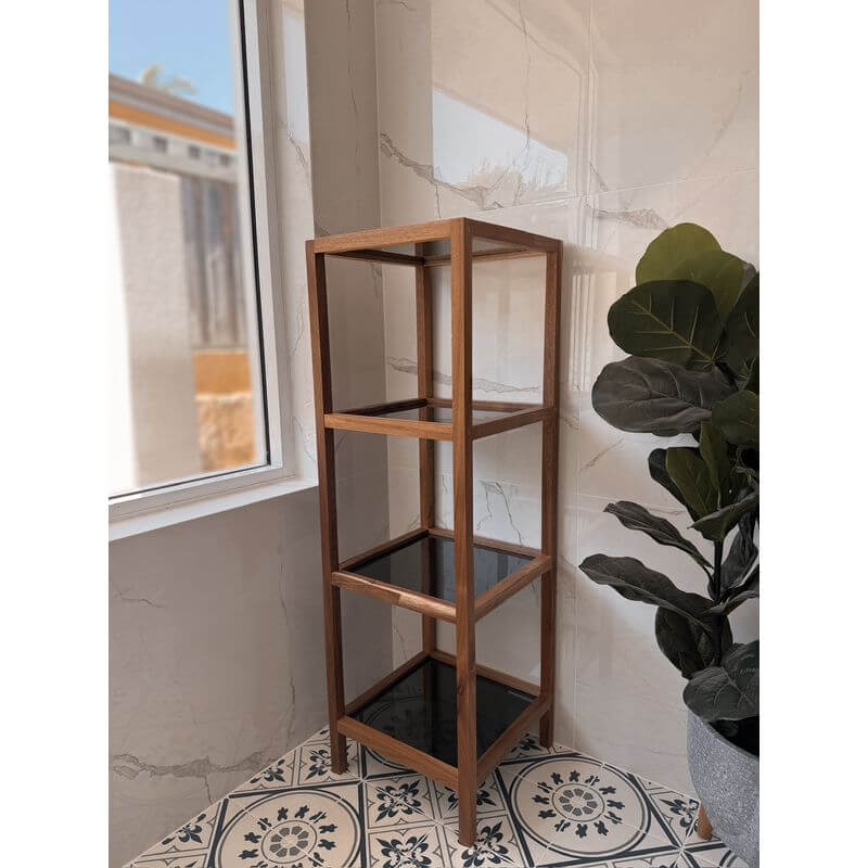 Fern Wood & Glass 4 Tier Shelving Unit - HOME STORAGE - Shelves and Cabinets - Soko and Co
