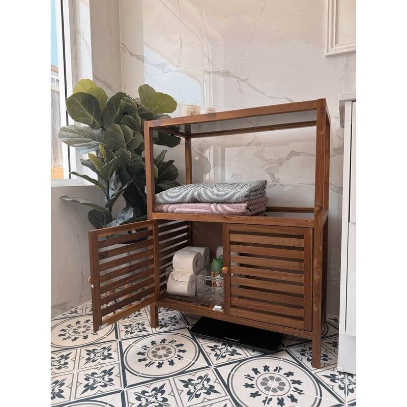 Fern Wood & Glass Shelf and 2 Door Cabinet - HOME STORAGE - Shelves and Cabinets - Soko and Co