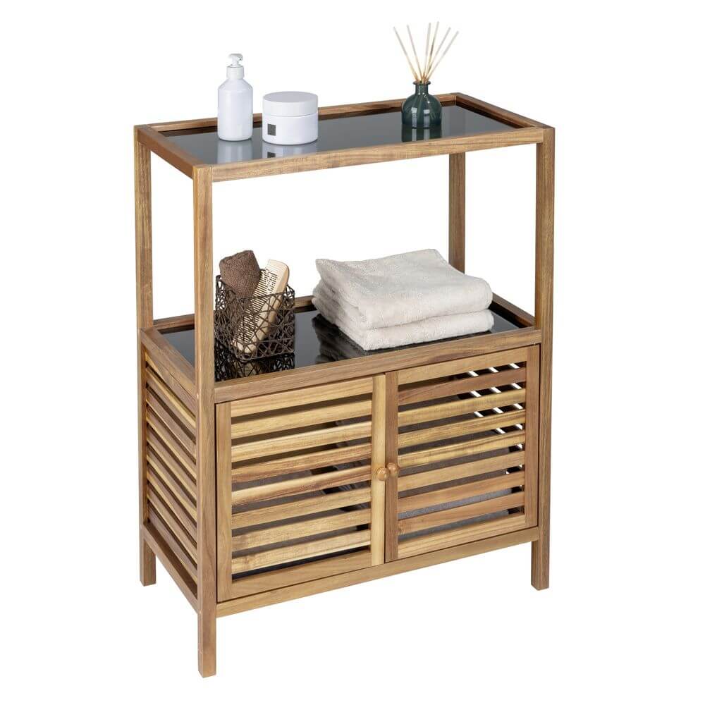 Fern Wood &amp; Glass Shelf and 2 Door Cabinet