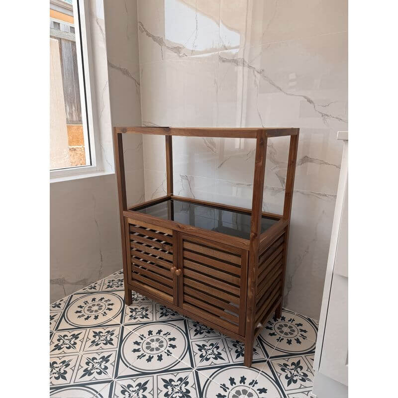 Fern Wood &amp; Glass Shelf and 2 Door Cabinet - HOME STORAGE - Shelves and Cabinets - Soko and Co