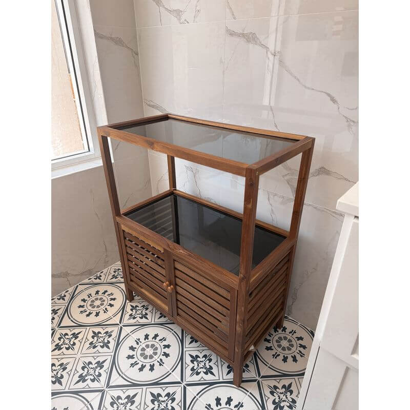 Fern Wood &amp; Glass Shelf and 2 Door Cabinet - HOME STORAGE - Shelves and Cabinets - Soko and Co