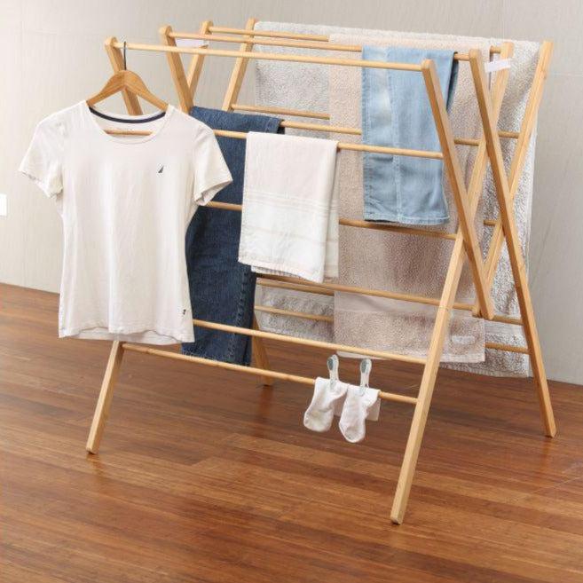 Heavy Duty W-Frame Bamboo Clothes Airer - LAUNDRY - Airers - Soko and Co