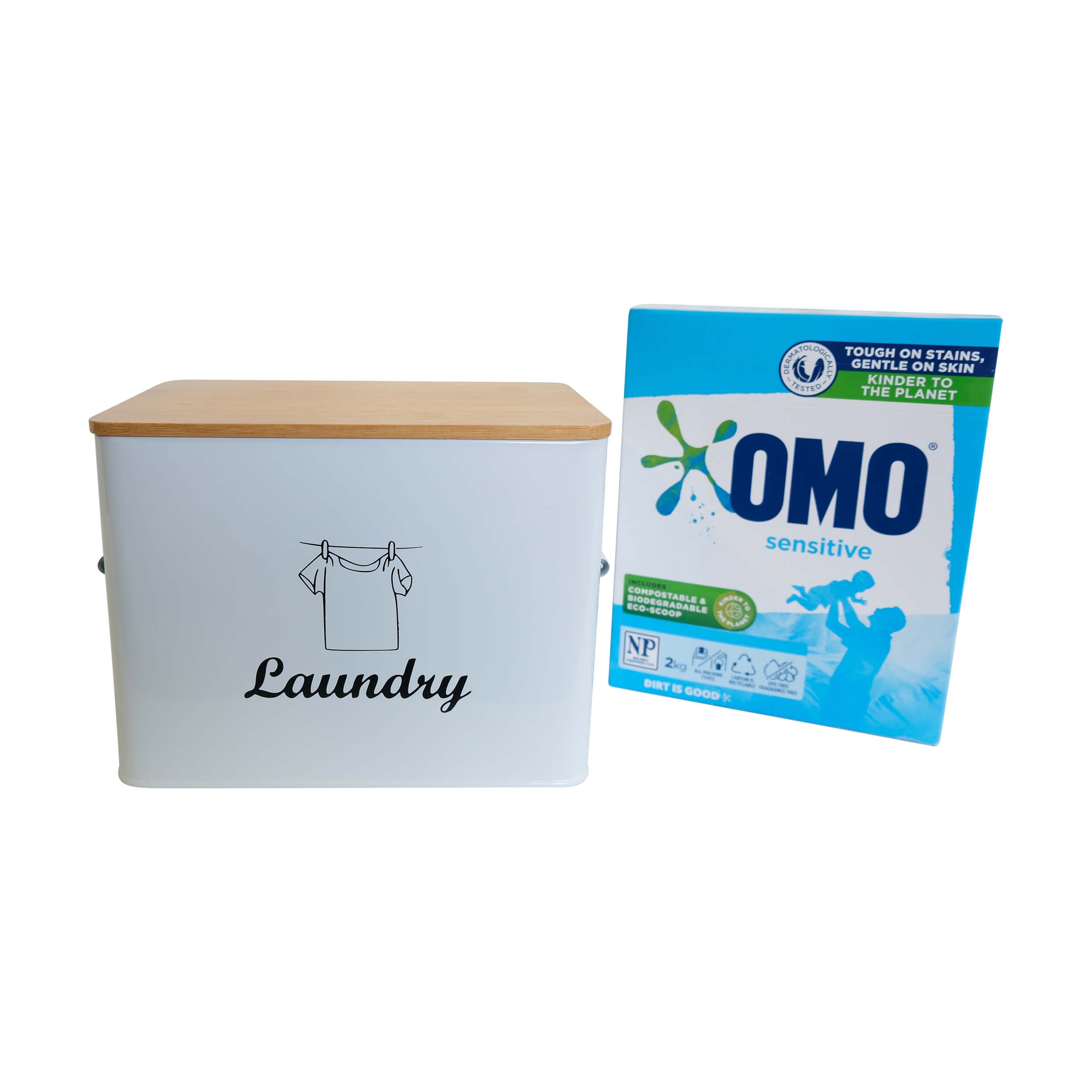 Laundry Powder Tin With Bamboo Lid White - LAUNDRY - Accessories - Soko and Co