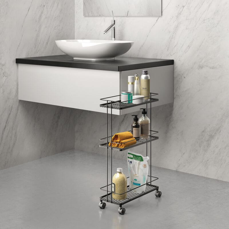 Lava 3 Tier Narrow Storage Trolley Black - HOME STORAGE - Storage Trolleys - Soko and Co