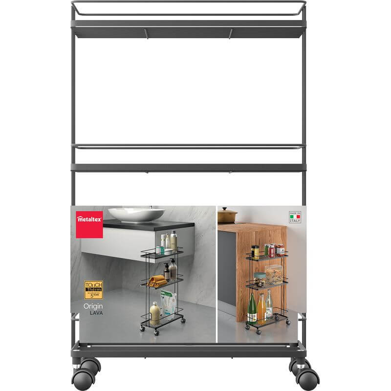 Lava 3 Tier Narrow Storage Trolley Black - HOME STORAGE - Storage Trolleys - Soko and Co