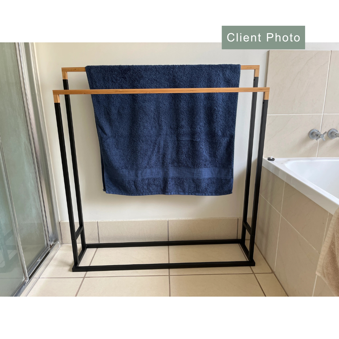 Limited Edition Wide Towel Rack Pine and Matte Black - BATHROOM - Towel Racks - Soko and Co