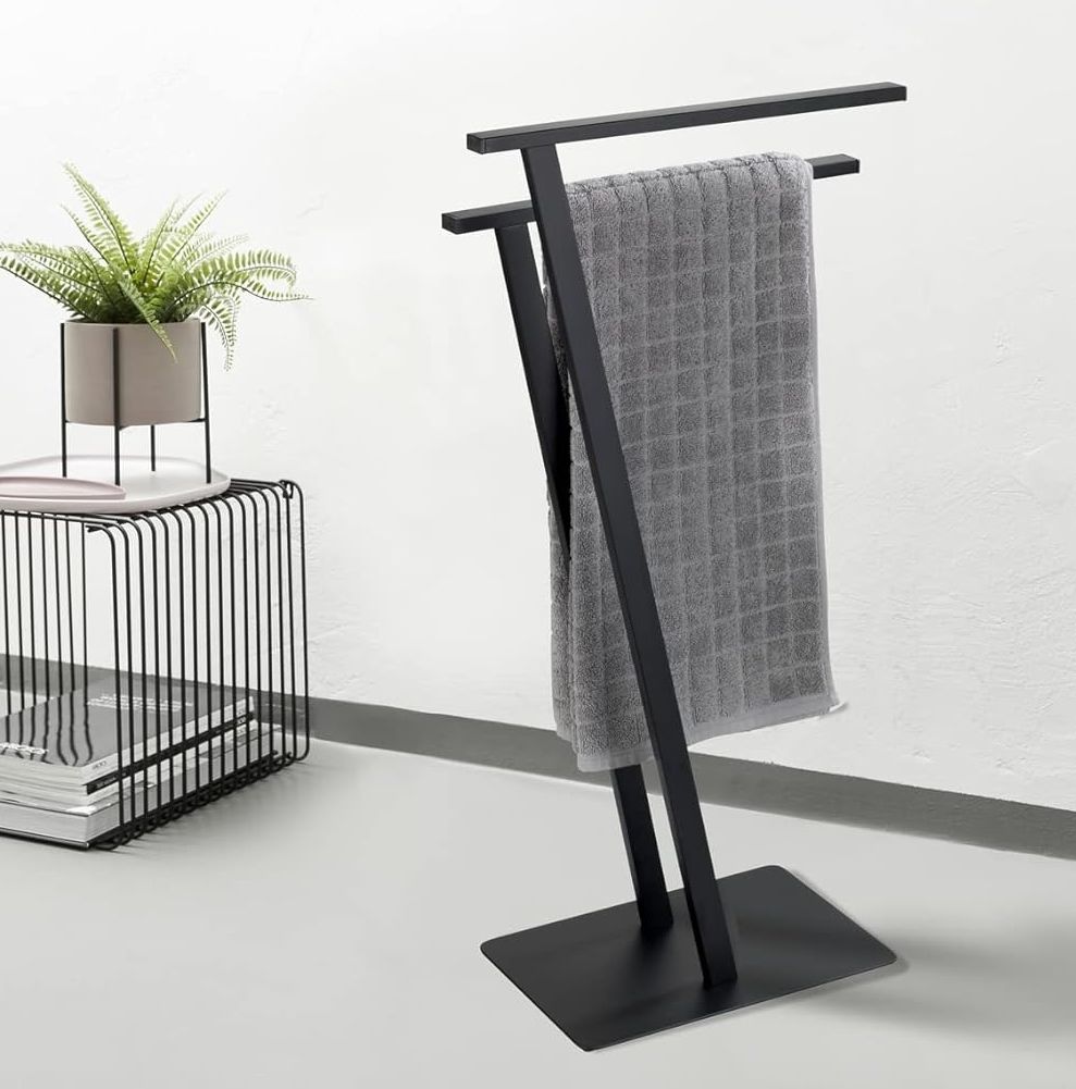 Lirio 2 Rail Freestanding Towel Rack Black - BATHROOM - Towel Racks - Soko and Co