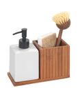 Mera Dish Soap and Brush Holder Ceramic and Bamboo - KITCHEN - Sink - Soko and Co