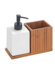 Mera Dish Soap and Brush Holder Ceramic and Bamboo - KITCHEN - Sink - Soko and Co