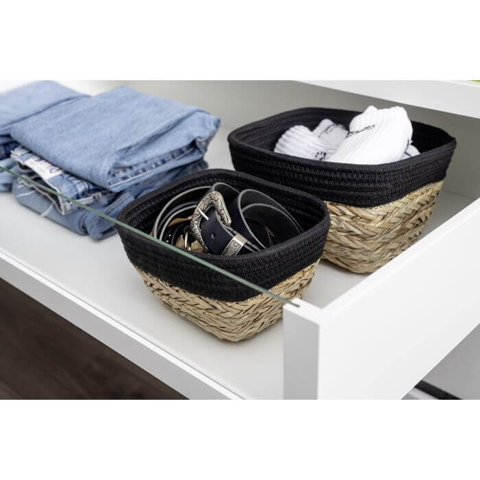 Rika Small Rectangular Storage Basket Black & Natural - HOME STORAGE - Baskets and Totes - Soko and Co