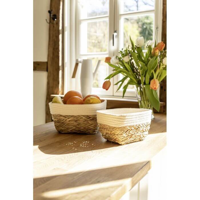 Rika Small Rectangular Storage Basket White & Natural - HOME STORAGE - Baskets and Totes - Soko and Co