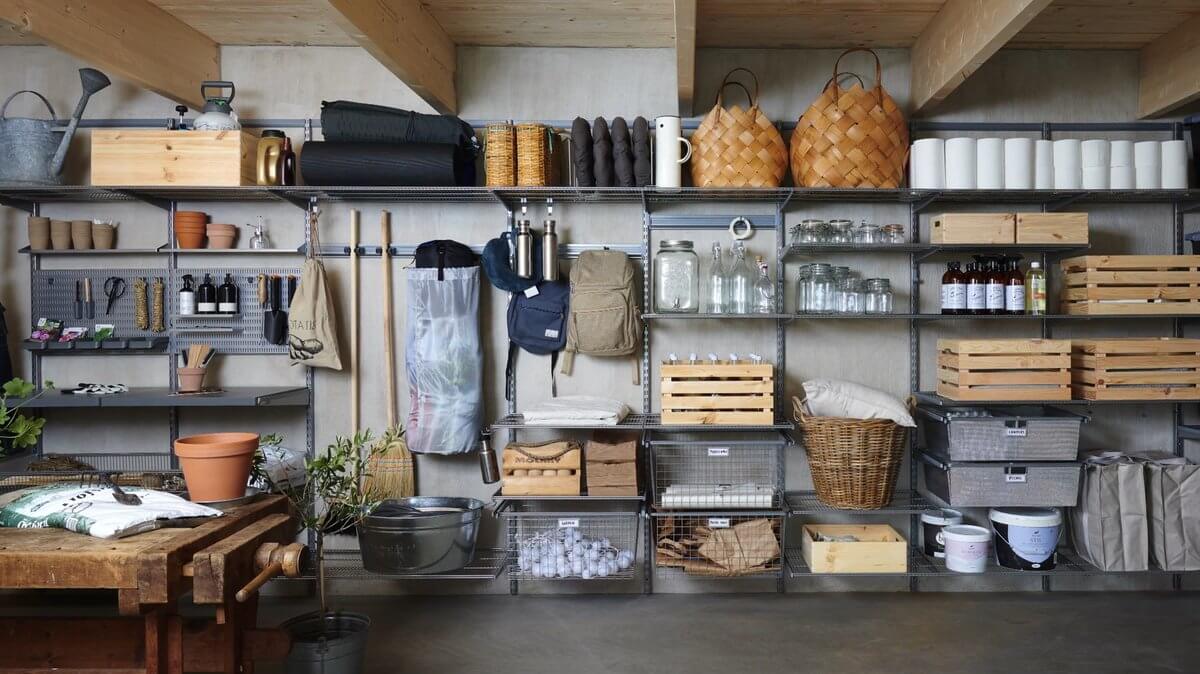 Platinum Elfa shelving and drawers for garage storage