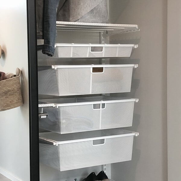Four Elfa Gliding Mesh Drawers used for home storage and organisation