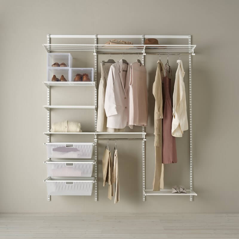 An Elfa wardrobe system in White