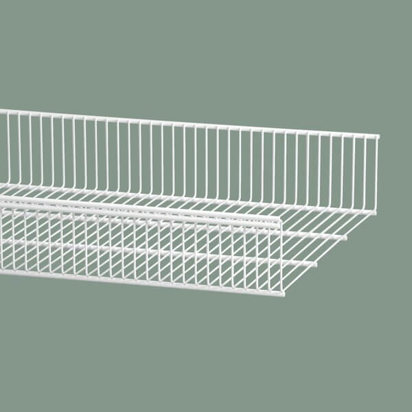 A White Elfa Wire Shelf Basket