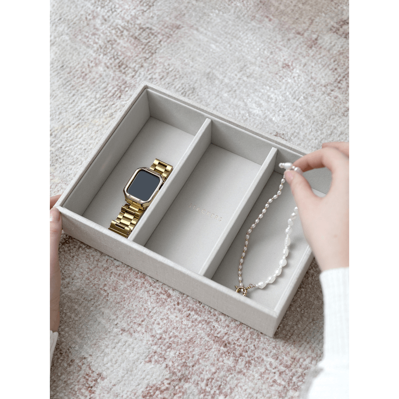 Stackers Classic Deep 3 Section Jewellery Box Oatmeal Linen - WARDROBE - Jewellery Storage - Soko and Co