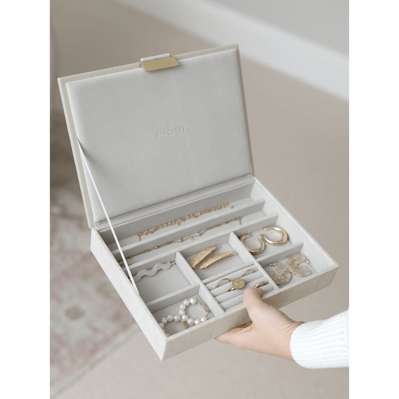 Stackers Classic Lidded Jewellery Box Oatmeal Linen - WARDROBE - Jewellery Storage - Soko and Co