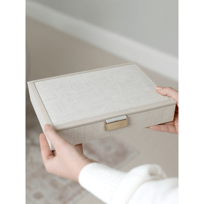 Stackers Classic Lidded Jewellery Box Oatmeal Linen - WARDROBE - Jewellery Storage - Soko and Co