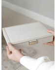 Stackers Classic Lidded Jewellery Box Oatmeal Linen - WARDROBE - Jewellery Storage - Soko and Co