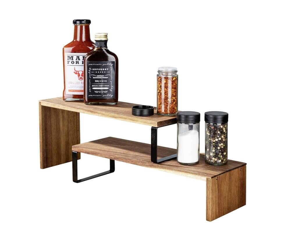 Vali 2 Tier Acacia Wood Kitchen &amp; Pantry Shelf - KITCHEN - Shelves and Racks - Soko and Co