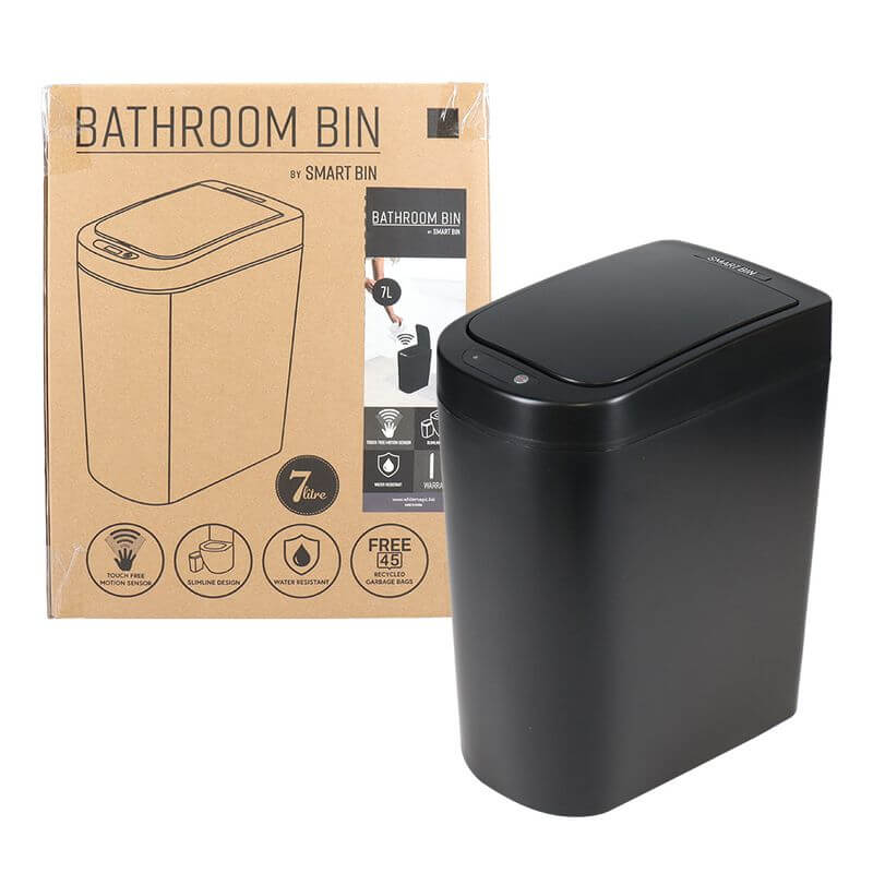White Magic Smart Bathroom Bin Black - BATHROOM - Bins - Soko and Co