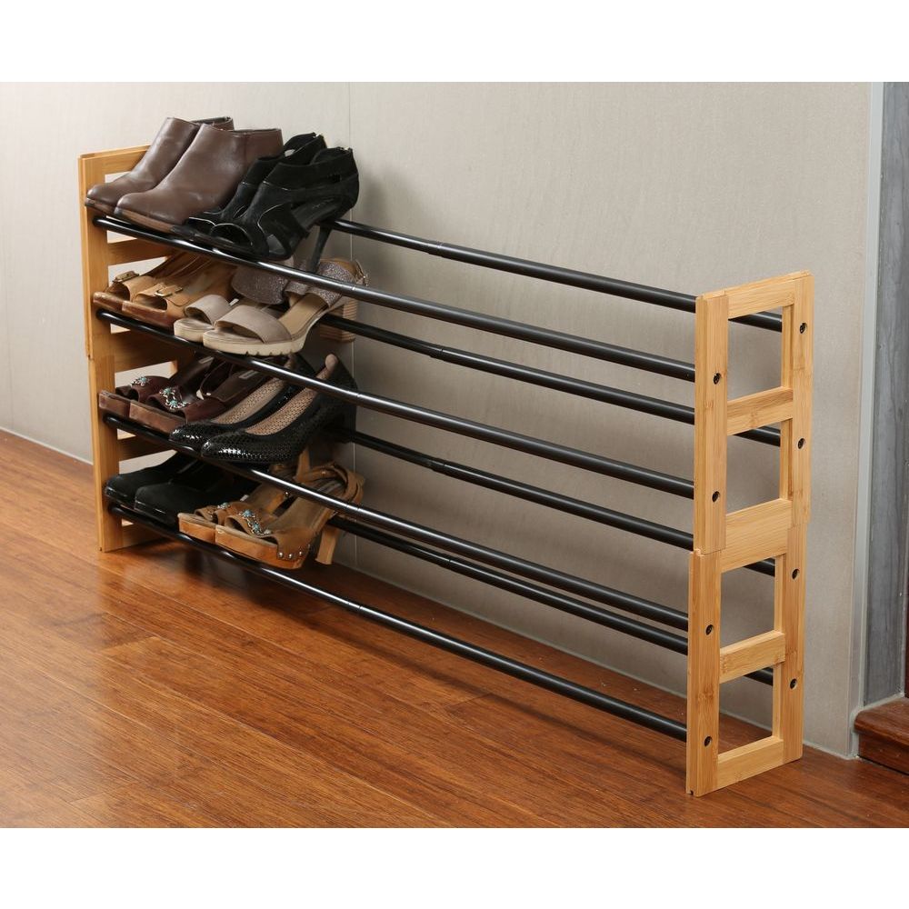 2 Tier Expandable Bamboo Shoe Rack Black - WARDROBE - Shoe Storage - Soko and Co