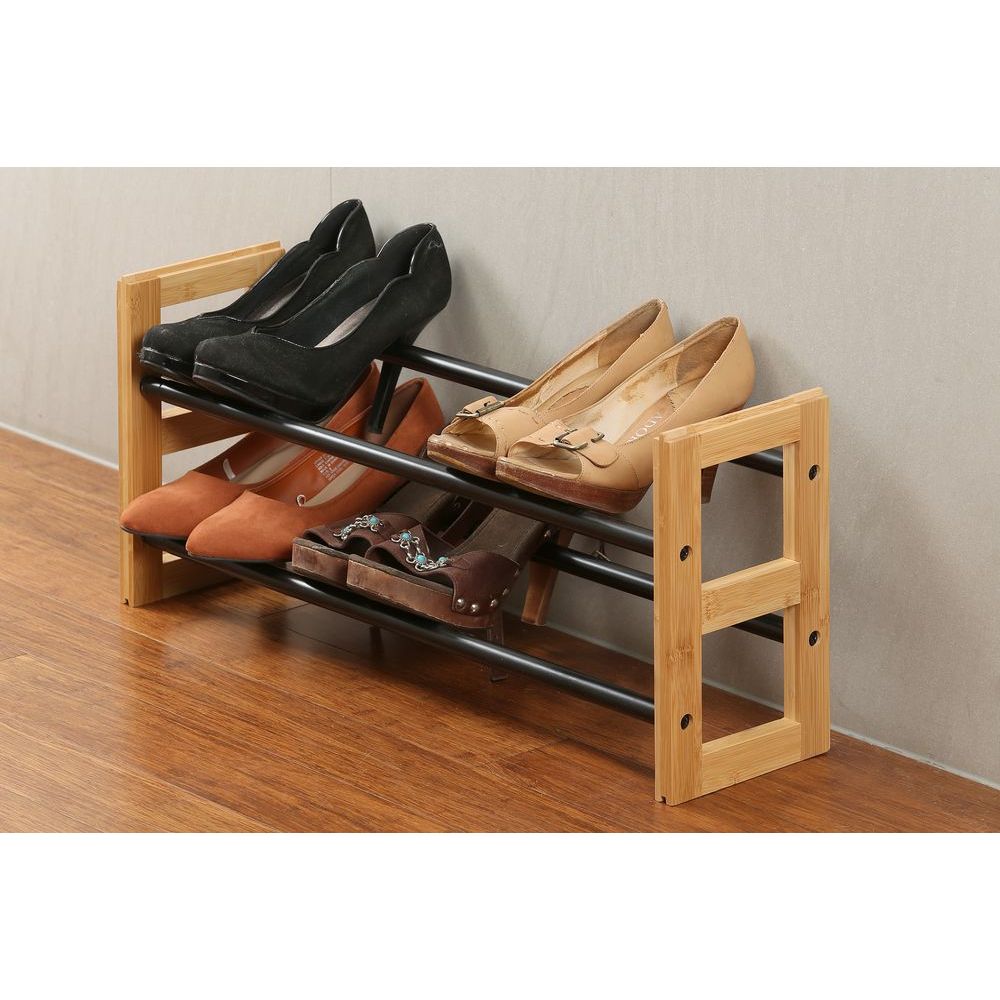 2 Tier Expandable Bamboo Shoe Rack Black - WARDROBE - Shoe Storage - Soko and Co