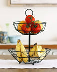2 Tier Geometric Fruit Basket Matte Black - KITCHEN - Bench - Soko and Co