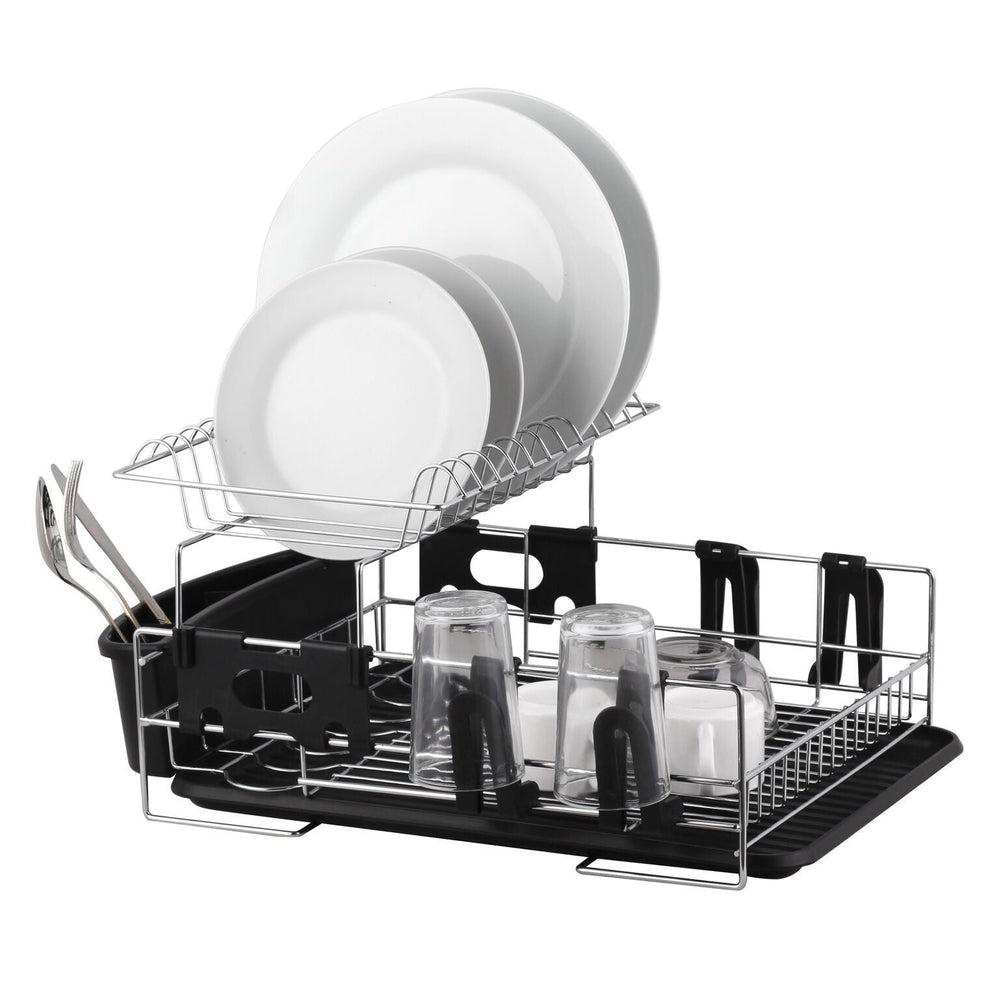2 Tier Stainless Steel Dish Rack &amp; Draining Board - KITCHEN - Dish Racks and Mats - Soko and Co