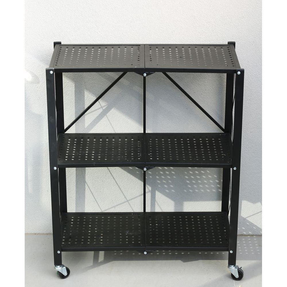 3 Tier Collapsible Shelving Unit Black Metal - HOME STORAGE - Shelves and Cabinets - Soko and Co