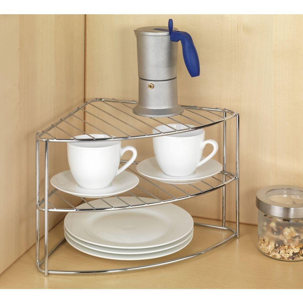3 Tier Corner Plate Stacker & Pantry Shelf Chrome - KITCHEN - Shelves and Racks - Soko and Co