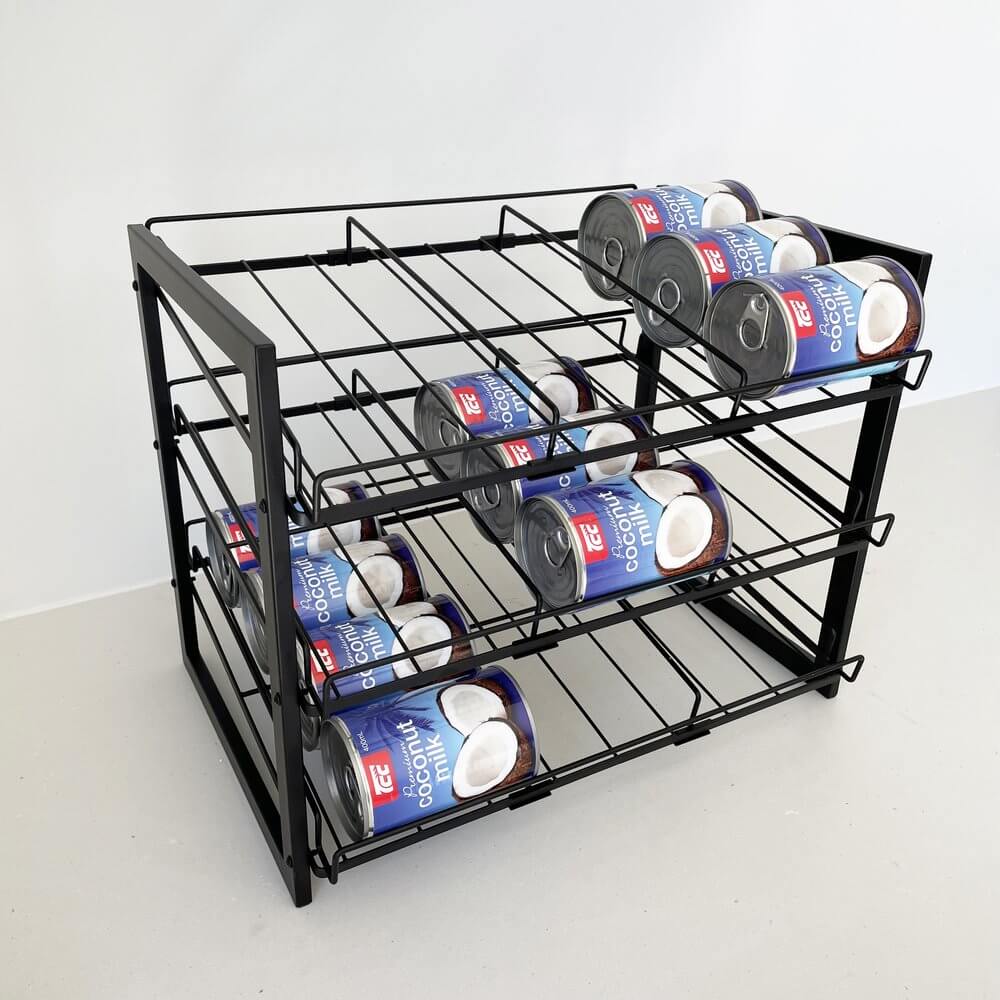 3 Tier Heavy Duty Adjustable Can Rack Matte Black | Soko & – Soko & Co