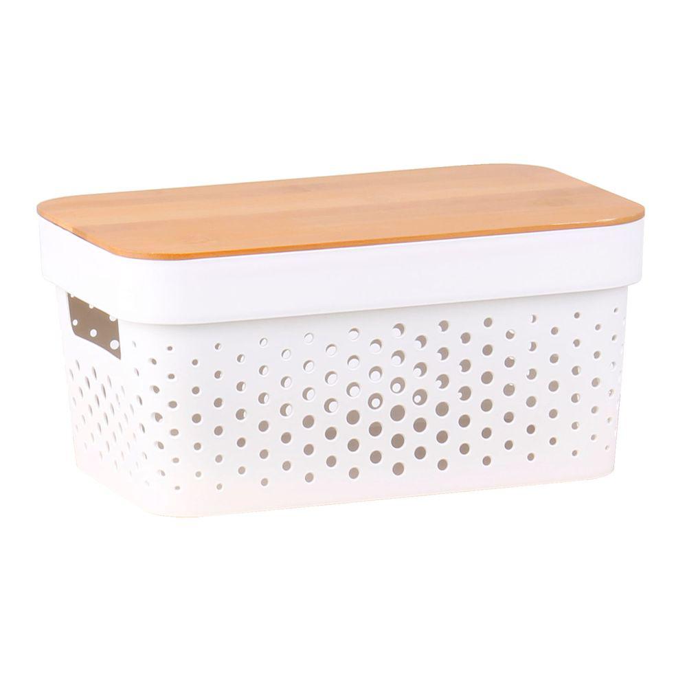 3.5L Bamboo Lid Storage Box White - HOME STORAGE - Plastic Boxes - Soko and Co
