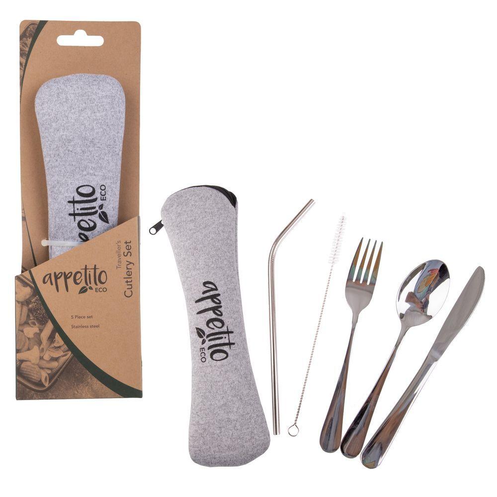 5 Piece Stainless Steel Travel Cutlery Set Silver - KITCHEN - Reusable Cutlery - Soko and Co