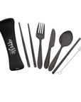 6 Piece Stainless Steel Travel Cutlery Set Black - KITCHEN - Reusable Cutlery - Soko and Co
