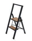 Alu Design 2 Step Aluminium Step Ladder Black & Bamboo - LAUNDRY - Ladders - Soko and Co