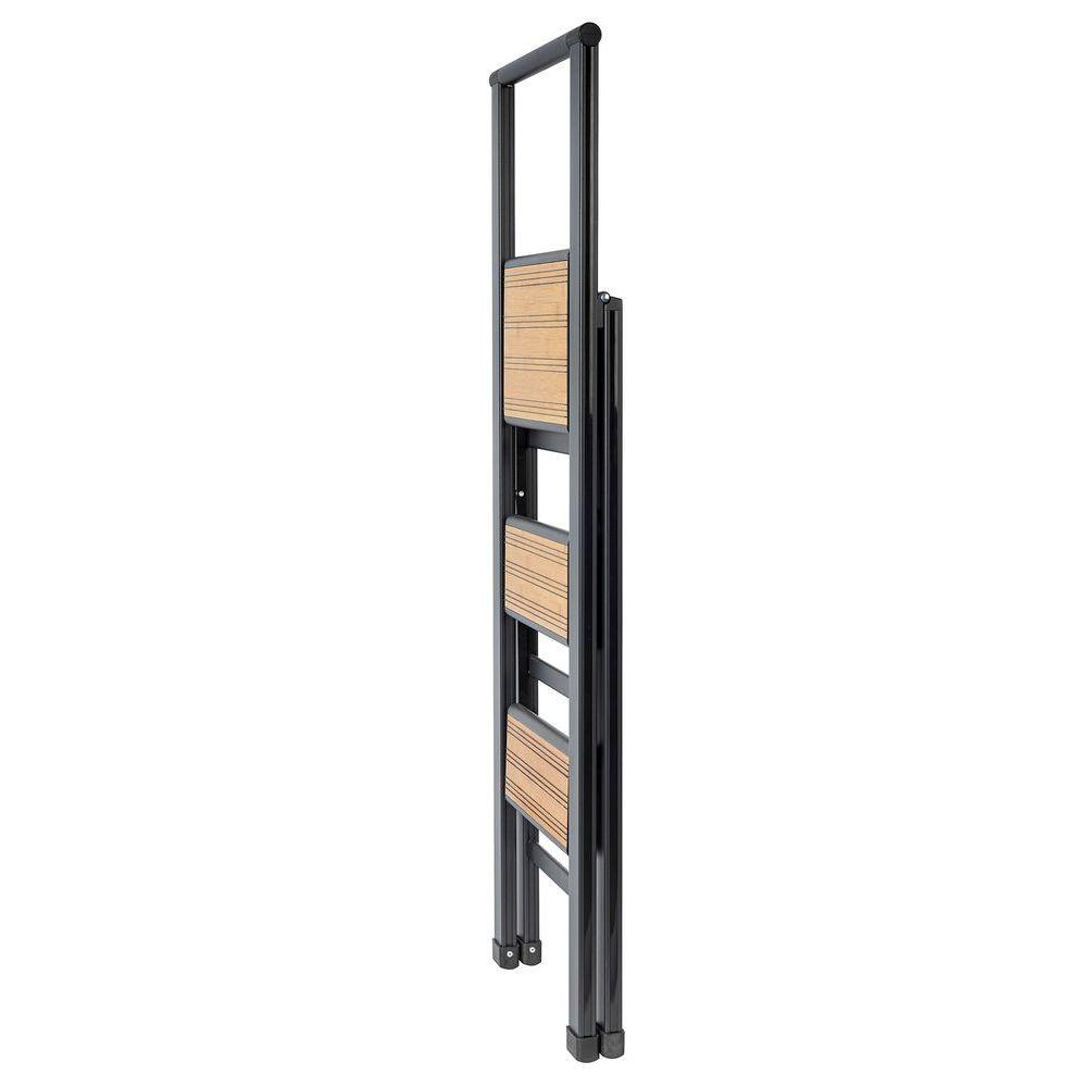 Alu Design 3 Step Aluminium Step Ladder Black &amp; Bamboo - LAUNDRY - Ladders - Soko and Co