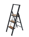Alu Design 3 Step Aluminium Step Ladder Black & Bamboo - LAUNDRY - Ladders - Soko and Co