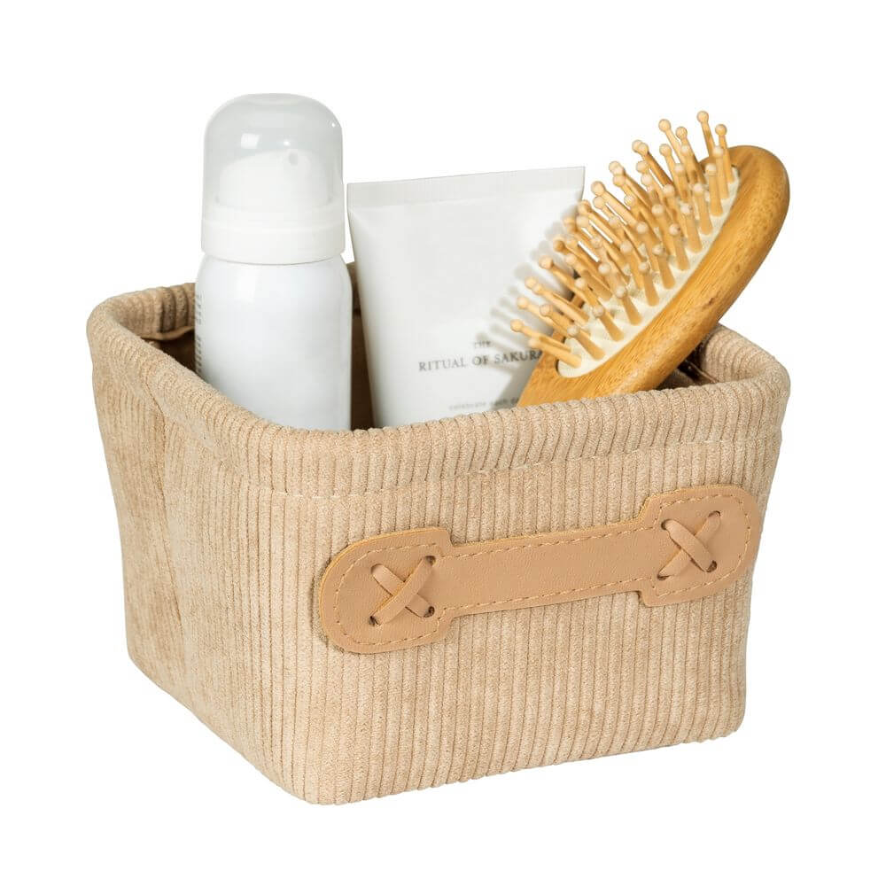 Anela Square Corduroy Storage Basket Beige - HOME STORAGE - Baskets and Totes - Soko and Co