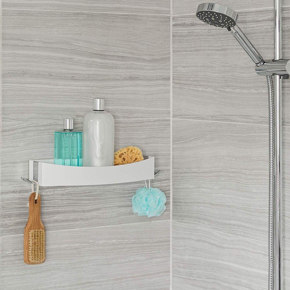 EasyStore™ Large White Shower Shelf with Removable Mirror