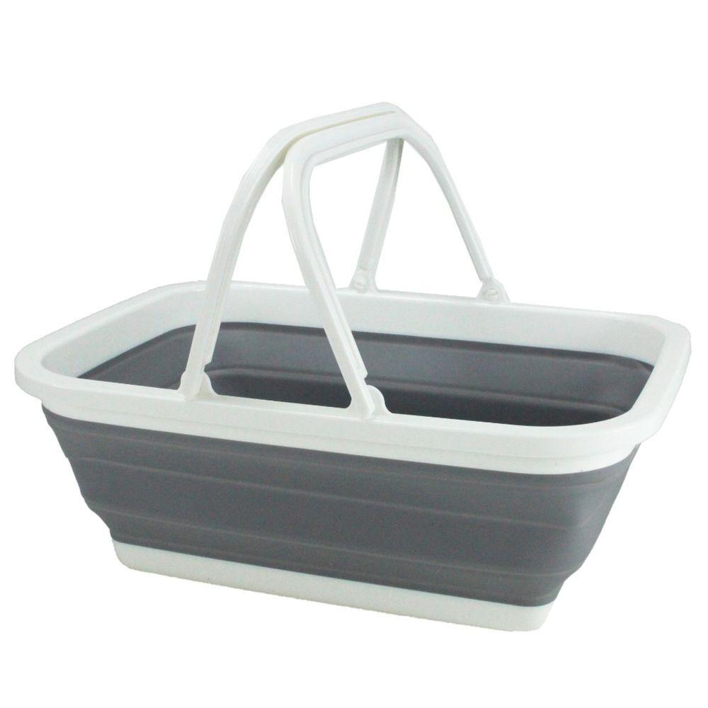 Collapsible Carry Basket with Handles White &amp; Grey - LAUNDRY - Baskets and Trolleys - Soko and Co