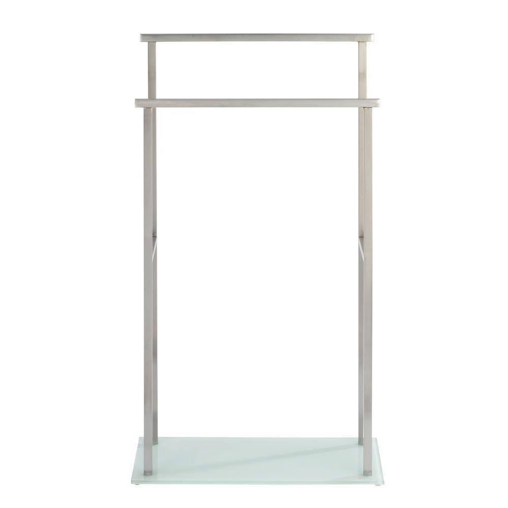 Debar 2 Rail Freestanding Glass &amp; Steel Towel Rack White - BATHROOM - Towel Racks - Soko and Co